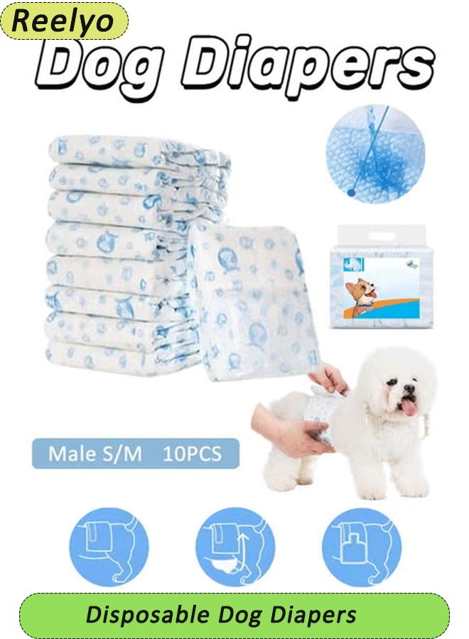 Reelyo Disposable Dog Diapers for Male Dogs Adjustable Male Dog Wraps with Leak Proof Fit, Puppy Diaper Liners Ultra Absorbent Doggie Diapers for Male Dogs Incontinence, Excitable Urination（10PCS Male Dogs） - Image 1