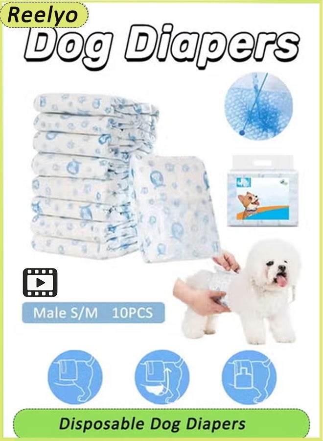 ريليو حفاضات الكلب يمكن التخلص منها للكلاب الذكور الكلاب القابلة للتعديل مع ملاءمة إثبات التسرب ، وبطانات حفاضات الجرو للغاية حفاضات الكلب الامتصاص للذكور للسلس الذكور ، والتبول المثير （10pcs الكلاب الذكور） - Image 1