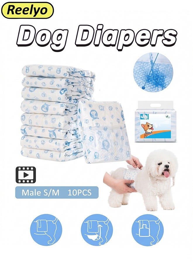 ريليو حفاضات الكلب يمكن التخلص منها للكلاب الذكور الكلاب القابلة للتعديل مع ملاءمة إثبات التسرب ، وبطانات حفاضات الجرو للغاية حفاضات الكلب الامتصاص للذكور للسلس الذكور ، والتبول المثير （10pcs الكلاب الذكور） - Image 1