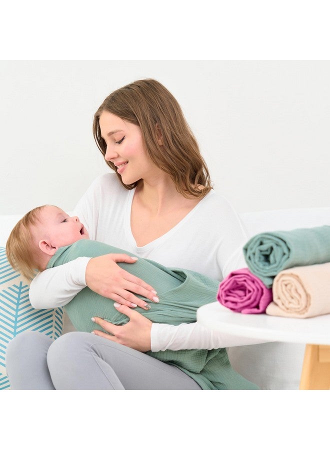 CottCare Uuisex Baby 100% Muslin Cotton Receiving Blankets for Boys and Girls, 31x35 Inches, Pack of 3, Beige/Sage Green/Rose Pink - Image 2