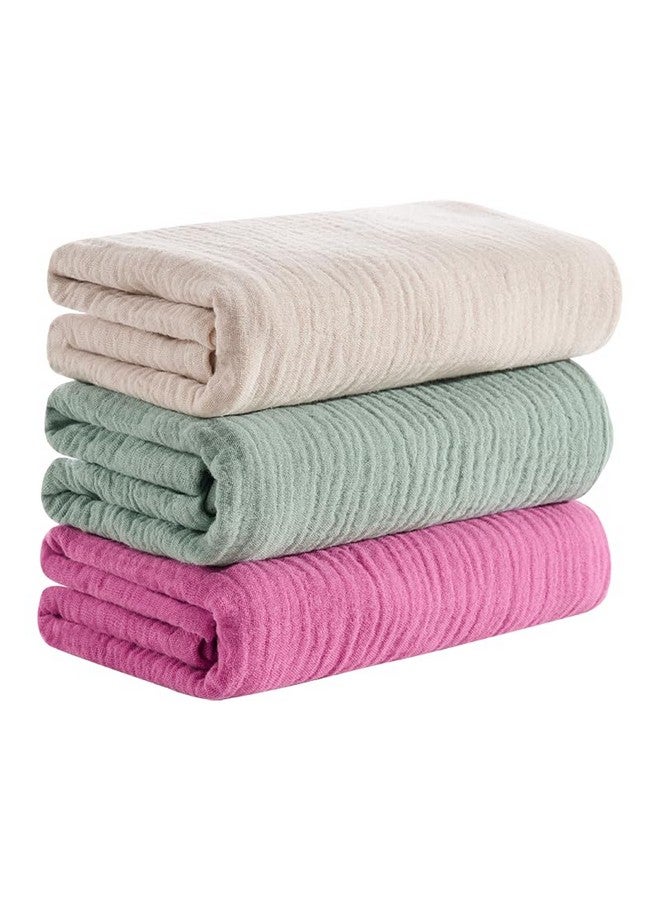 CottCare Uuisex Baby 100% Muslin Cotton Receiving Blankets for Boys and Girls, 31x35 Inches, Pack of 3, Beige/Sage Green/Rose Pink - Image 1