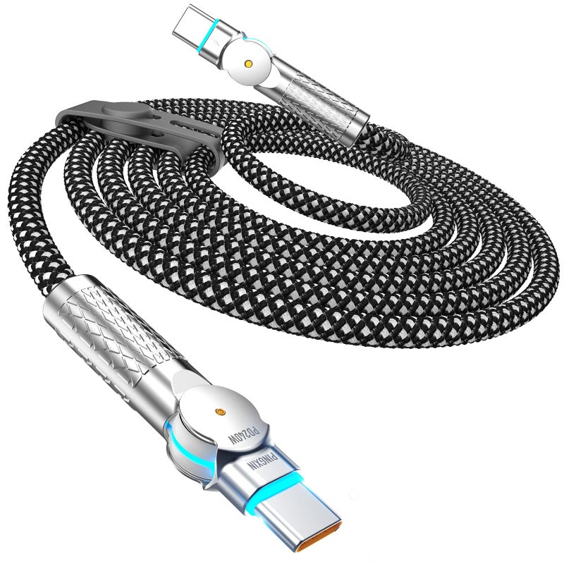 PINGXIN USB C to USB C Cable 10FT 240W, 180Â°Rotating USB C Cable Braided Type C Charger Cable Fast Charge for iPhone 16/16Pro/16Plus/16ProMax,MacBook Air,iPad Pro,Pixel,Samsung Galaxy S23/S24 Ultra-Black - Image 1