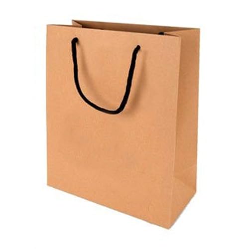Amit Marketing Plain Brown Paper Bag with Braided Cotton Handle - 150 GSM Virgin Kraft Paper Carry Bags I Disposable, Eco-Friendly I for Return Gifts Shopping Grocery Parcel Take Out - L9xW6.5xH10Inch (50 Pcs) - Image 1