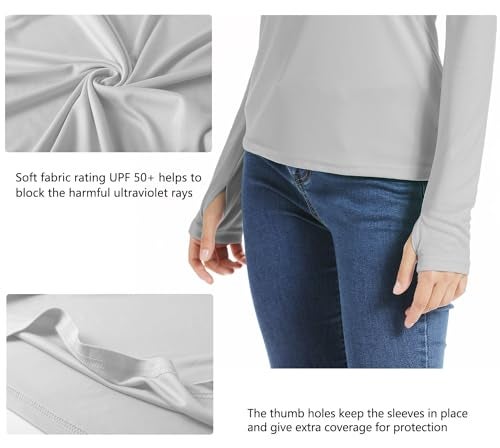 Willit قميص حماية من الشمس للنساء UPF 50+ من ويليت بأكمام طويلة SPF UV قميص واقي من الطفح الجلدي للسباحة والمشي وصيد السمك خفيف الوزن رمادي M - Image 5