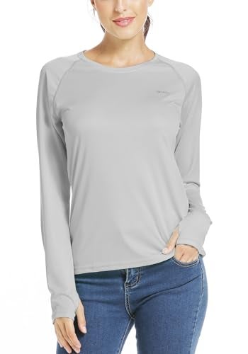 Willit قميص حماية من الشمس للنساء UPF 50+ من ويليت بأكمام طويلة SPF UV قميص واقي من الطفح الجلدي للسباحة والمشي وصيد السمك خفيف الوزن رمادي M - Image 1