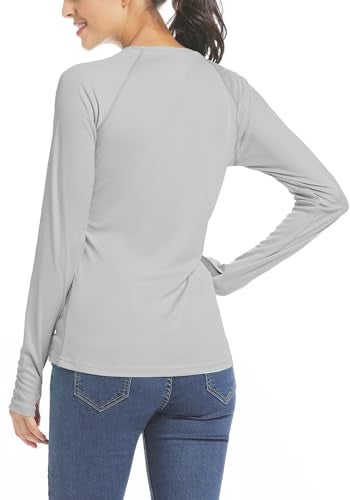 Willit قميص حماية من الشمس للنساء UPF 50+ من ويليت بأكمام طويلة SPF UV قميص واقي من الطفح الجلدي للسباحة والمشي وصيد السمك خفيف الوزن رمادي M - Image 3