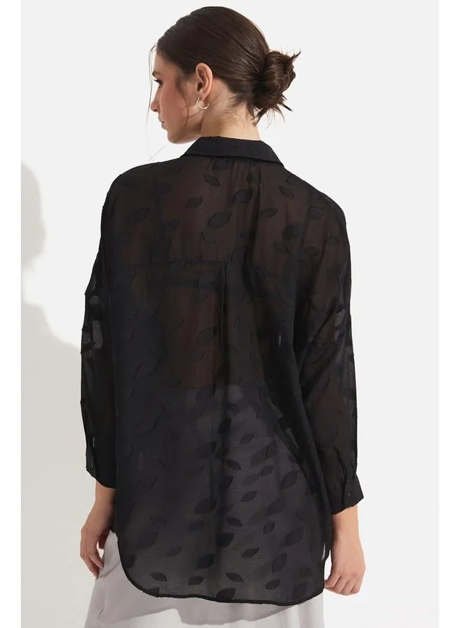 JUNE June Women Exclusive Oversize/Loose Fit Self-Fited Shirt Black