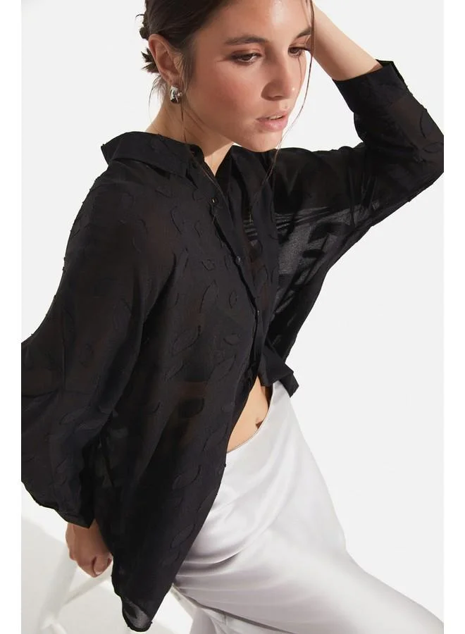 JUNE June Women Exclusive Oversize/Loose Fit Self-Fited Shirt Black