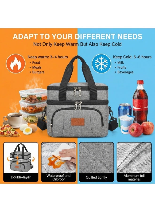 CKIKH insulated lunch bag, large capacity tote bag, leak-proof design, with adjustable shoulder strap, reusable. Suitable for students, men and women, outdoor activities, office and picnic use. - Image 1