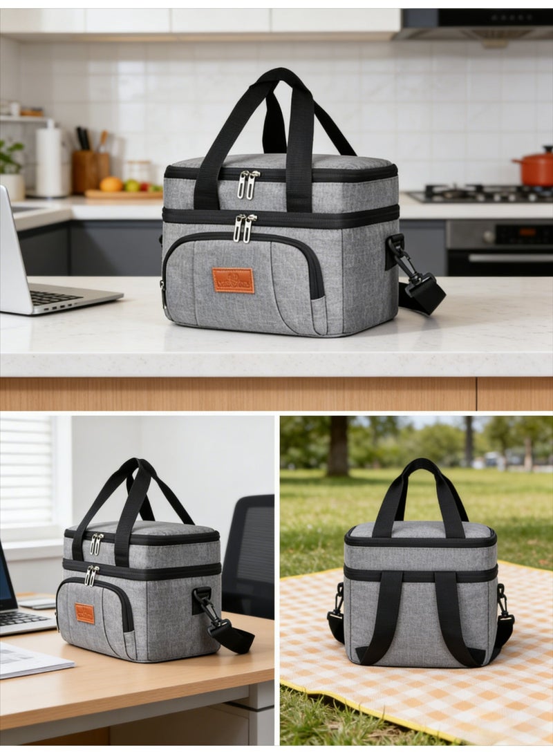 CKIKH insulated lunch bag, large capacity tote bag, leak-proof design, with adjustable shoulder strap, reusable. Suitable for students, men and women, outdoor activities, office and picnic use. - Image 3