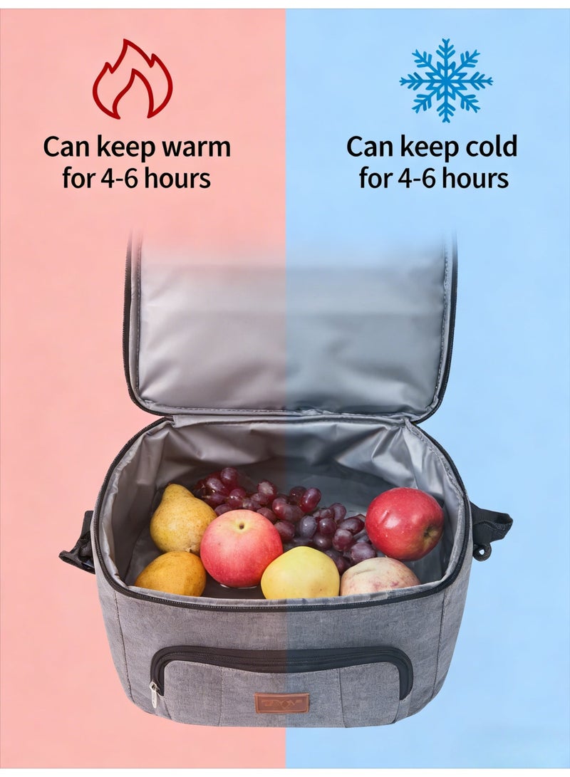 CKIKH insulated lunch bag, large capacity tote bag, leak-proof design, with adjustable shoulder strap, reusable. Suitable for students, men and women, outdoor activities, office and picnic use. - Image 2