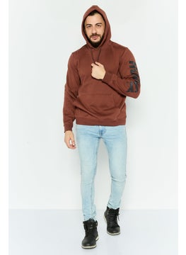 Hurley Men Hooded Long Sleeve Brand Logo Sweatshirt, Brown  - Image 2