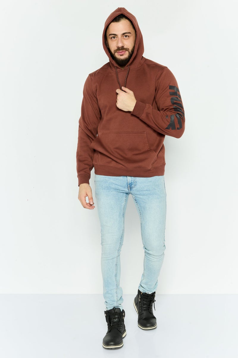 Hurley Men Hooded Long Sleeve Brand Logo Sweatshirt, Brown - Image 2