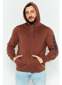 Hurley Men Hooded Long Sleeve Brand Logo Sweatshirt, Brown  - Image 1