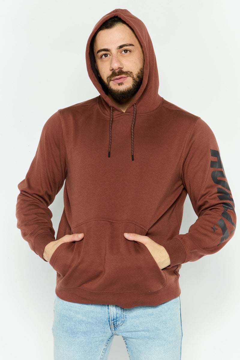 Hurley Men Hooded Long Sleeve Brand Logo Sweatshirt, Brown - Image 1