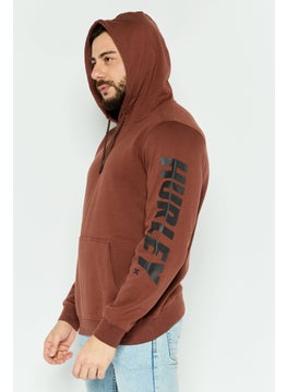 Hurley Men Hooded Long Sleeve Brand Logo Sweatshirt, Brown  - Image 3
