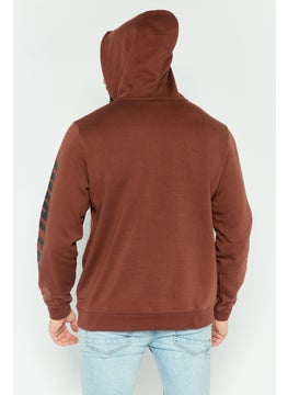 Hurley Men Hooded Long Sleeve Brand Logo Sweatshirt, Brown  - Image 4
