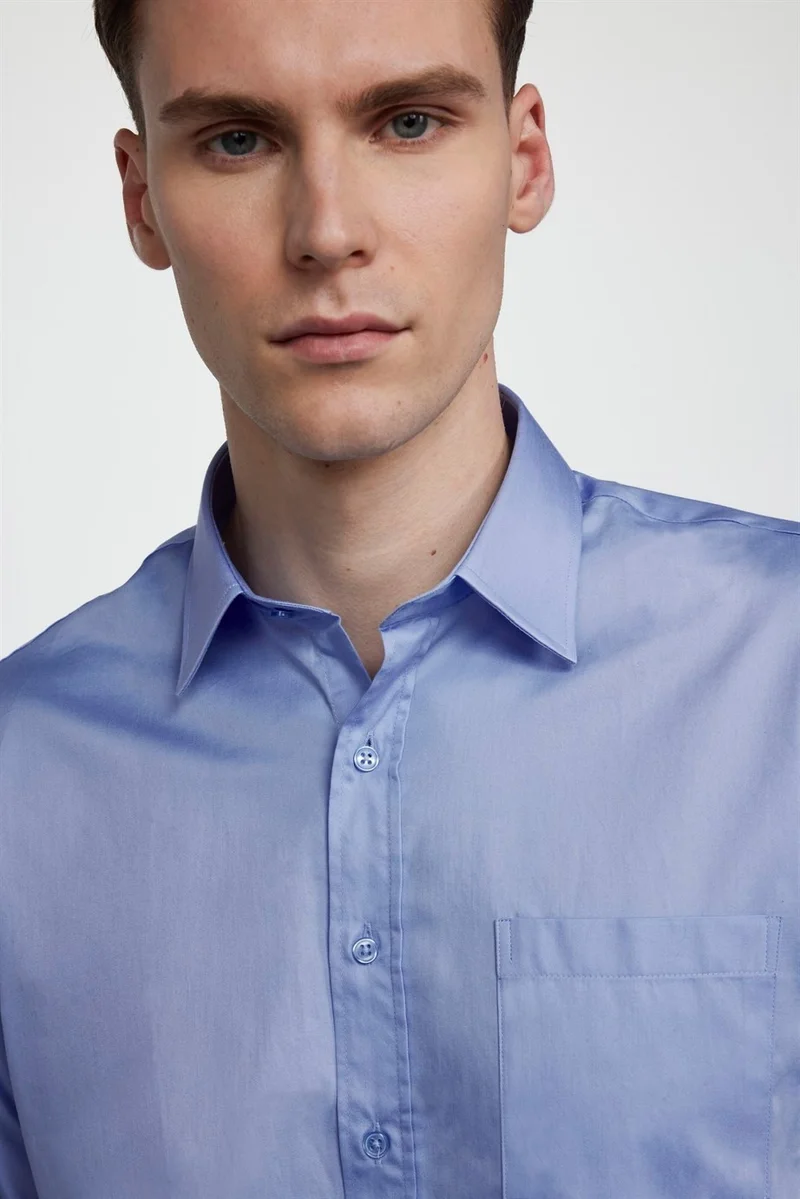 تودورس Classic Fit Cotton Satin Men's Blue Shirt