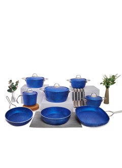 NOUVAL Vision Set Of 18 Pots 18.20.24.28 + Grill 28 + Labneh 16 + Frying Pan 26 + Round Tray 28 Distribution Set 5 Piece Blue 