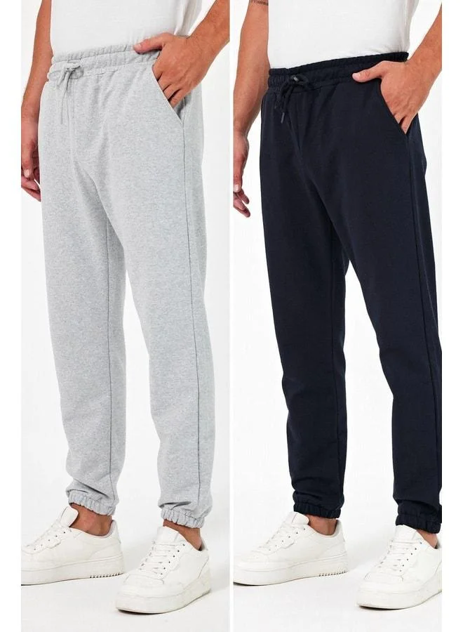 mmetalic Men's Thick Black-Anthracite 2-Pack Jogger Sweatpants with Back Pocket, Elastic Hem, Regular Fit, Unbrushed