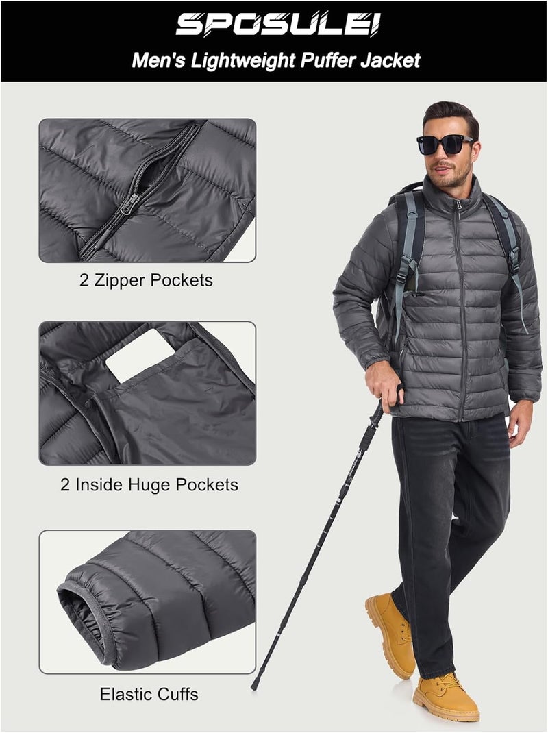 SPOSULEI Mens Puffer Down Jacket Quilted Winter Insulated Packable Jackets Coats Lightweight Water Repellent Outdoor Warm Ski Snow Jacket Outerwear DarkGrey L - Image 5