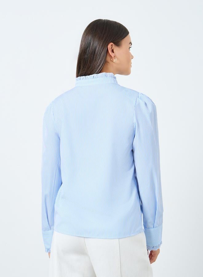 تايك تو بلوزة مخططة بياقة كشكش مع أزرار غلق - Image 4