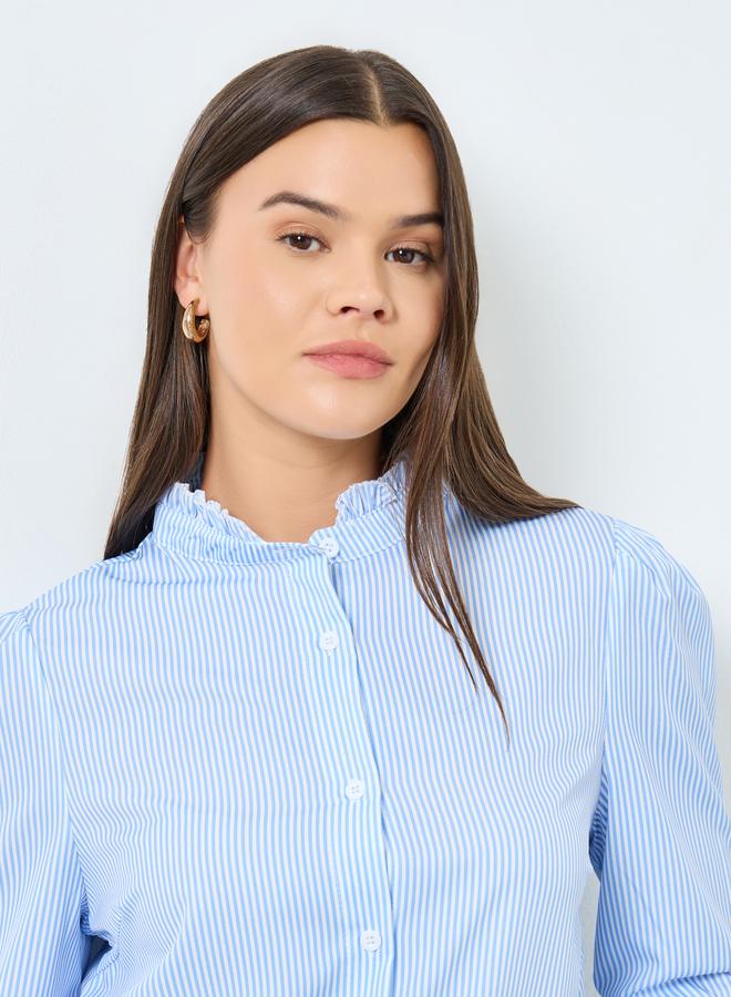 تايك تو بلوزة مخططة بياقة كشكش مع أزرار غلق - Image 3