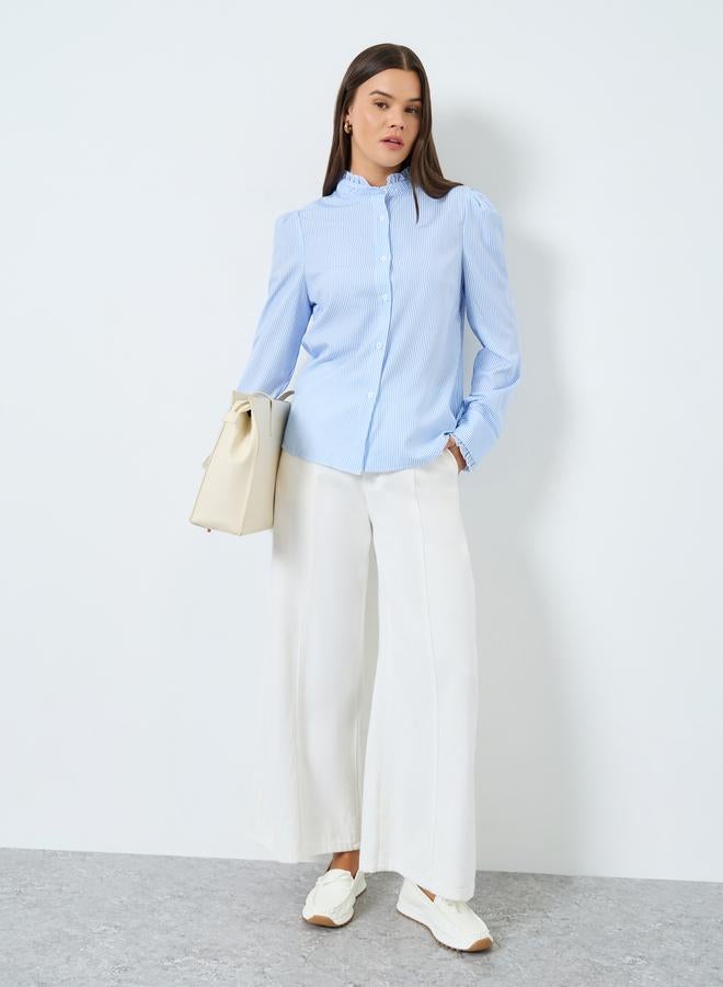 تايك تو بلوزة مخططة بياقة كشكش مع أزرار غلق - Image 2