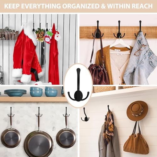 Homanu 8 Pack Coat Hooks Heavy Duty Metal Three Prongs Large Coat Hooks Wall Mounted with 16 Screws No Rust Black Rustic Wall Hooks for Hanging Towel Coat Scarf Bag Hat Cup Key - Image 3