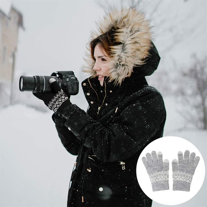 Luckam Women's Winter Touch Screen Gloves, Warm Fleece Lined Knit Gloves Elastic Cuff Winter Texting Gloves, Unisex Winter Warm Windproof Solid Color Knitted Mittens, Gloves with Touchscreen Fingers (Grey) - Image 3