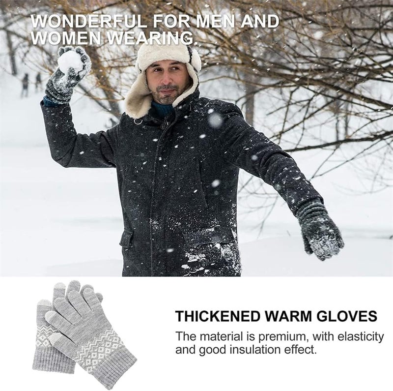 Luckam Women's Winter Touch Screen Gloves, Warm Fleece Lined Knit Gloves Elastic Cuff Winter Texting Gloves, Unisex Winter Warm Windproof Solid Color Knitted Mittens, Gloves with Touchscreen Fingers (Grey) - Image 2