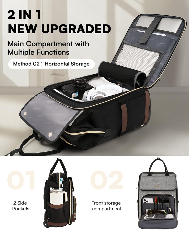 Arcoyard Rolling Backpack for Women, Travel Rolling Laptop Backpack with Wheels, Vertical & Horizontal Storage 2 In 1, Flip-Top Design, Water-Resistant Overnight College Underseat Carry on Luggage, Dark Gray - Image 5