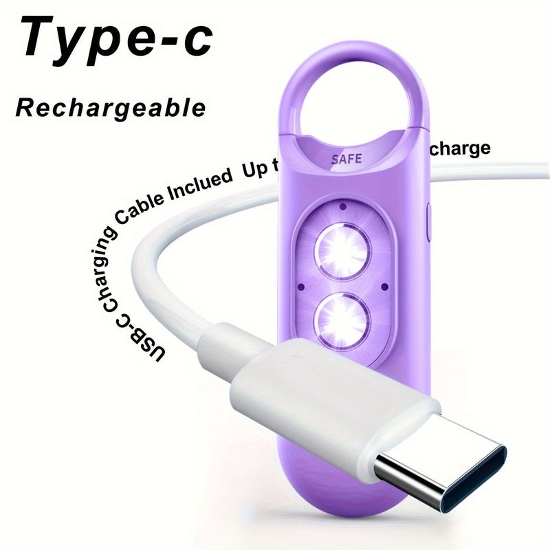 جهاز إنذار شخصي أرجواني بقوة 130 ديسيبل، حماية أمان طارئة قابلة لإعادة الشحن عبر USB. - Image 2