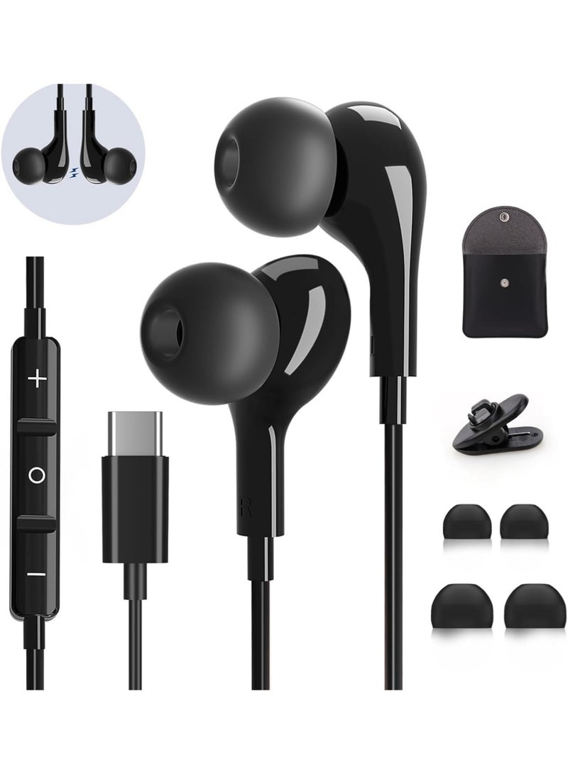 X-level USB C Headphones for Samsung Galaxy S25 S24 Ultra iPhone 17 Air 16 Pro 17 Pro Max S23 S22 A56 A55 A54 A16 Pixel Xiaomi Wired Earbuds Magnetic in-Ear Type C Earphone with Microphone Stereo Black - Image 1