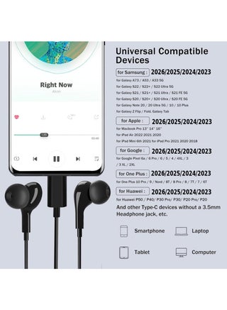 سماعات USB C لسامسونج غالاكسي S25 S24 ألترا آيفون 17 هواء 16 برو 17 برو ماكس S23 S22 A56 A55 A54 A16 بكسل شياومي سلكية سماعات المغناطيسية في الأذن نوع C مع ميكروفون ستيريو أسود - view 2
