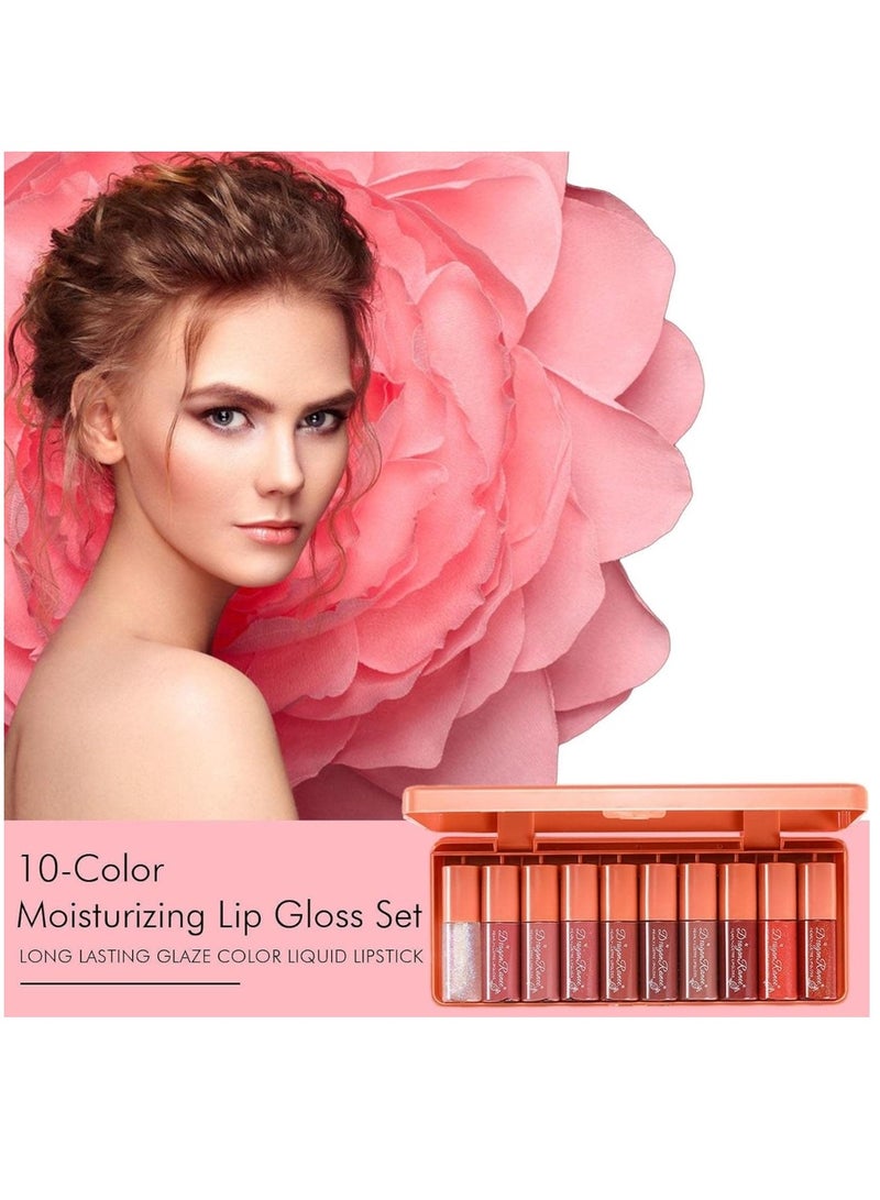 Dragon Ranee مجموعة ملمع الشفاه من 10 قطع، ملمع شفاه لامع لؤلؤي، زيت شفاه مرطب، زيت توهج الشفاه، مجموعة ملمع شفاه، ملمع شفاه لامع للغاية، أحمر شفاه سائل غير لامع بلمسة نهائية زجاجية للنساء - Image 2