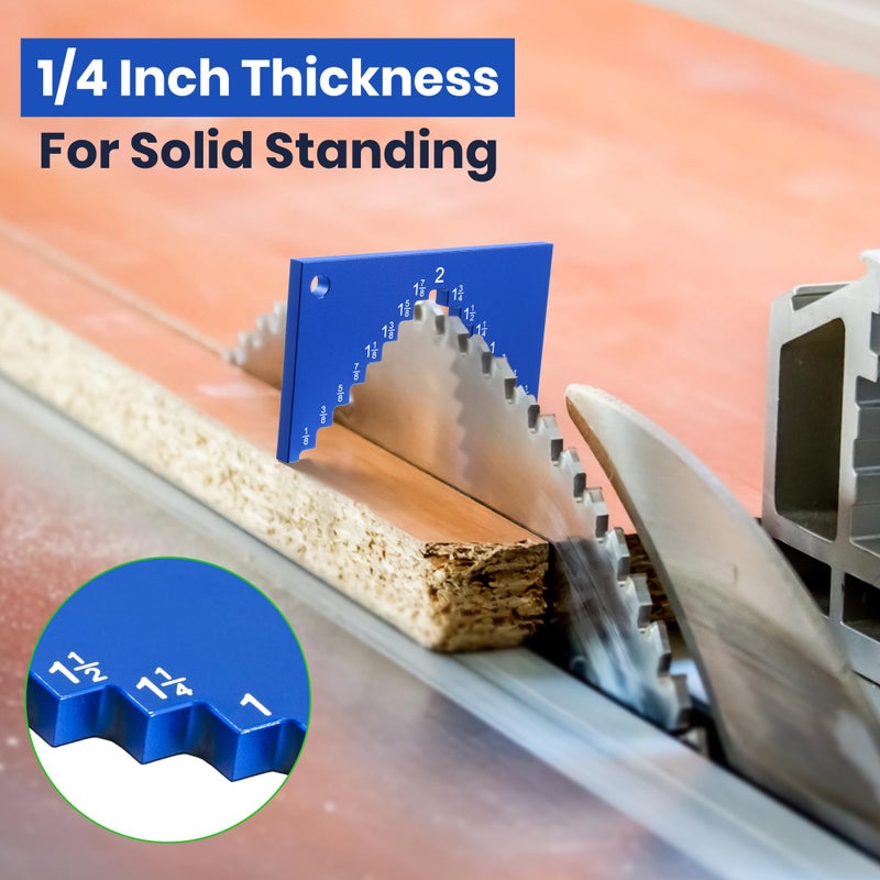 Dreyoo Table Saw Height Gauge, Aluminum Height Gauge Saw for Router Table, Precision Woodworking Measuring Tools Setup Cutting Blade from 1/8 to 2 Inch, 1/4" Thick for Solid Standing(Blue) - Image 3