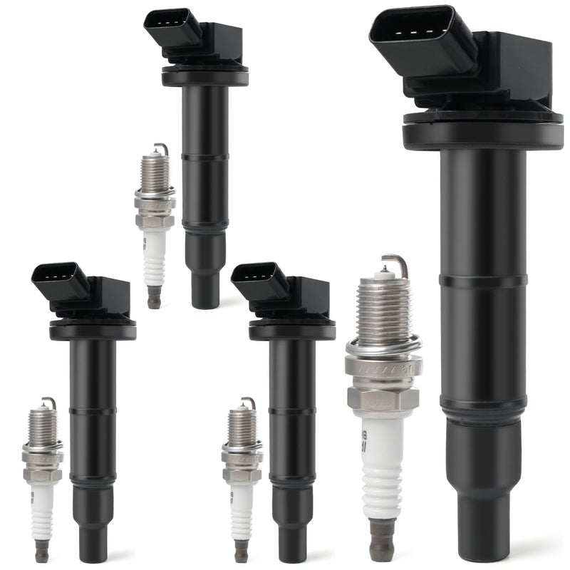 BELKEBIR Set of 4 Ignition Coil Packs & Iridium Spark Plugs Compatible with 2.0L 2.4L 2001-2012 Toyota Camry Corolla Rav4 Highlander Solara Matrix, Lexus HS250h, Scion tC xB, Pontiac Vibe Replace UF333 & 7092 - Image 1