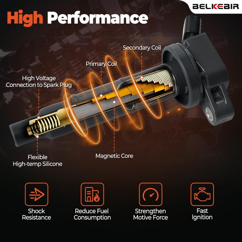 BELKEBIR Set of 4 Ignition Coil Packs & Iridium Spark Plugs Compatible with 2.0L 2.4L 2001-2012 Toyota Camry Corolla Rav4 Highlander Solara Matrix, Lexus HS250h, Scion tC xB, Pontiac Vibe Replace UF333 & 7092 - Image 4