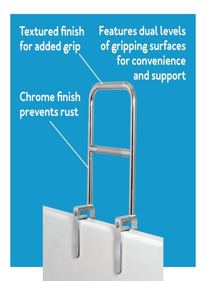 Carex Tri-Grip Bathtub Rail with Chrome Finish - Bathtub Grab Bar Safety Bar For Seniors and Handicap - For Assistance Getting In and Out of Tub, Easy to Install on Most Tubs,Silver - Image 2