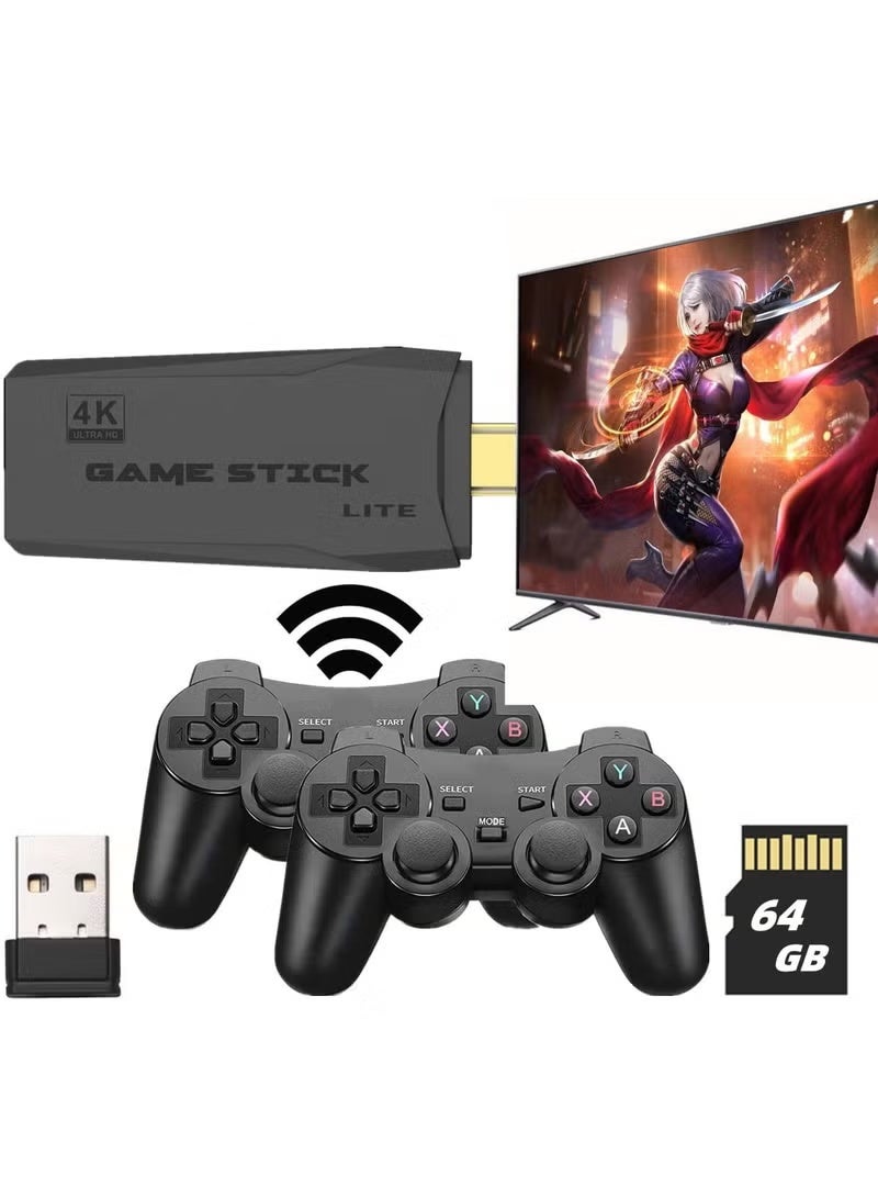 2.4G Wireless Mini Game Stick with Dual Gamepad Controllers – Retro Video Game Console with 10,000+ Built-in Games