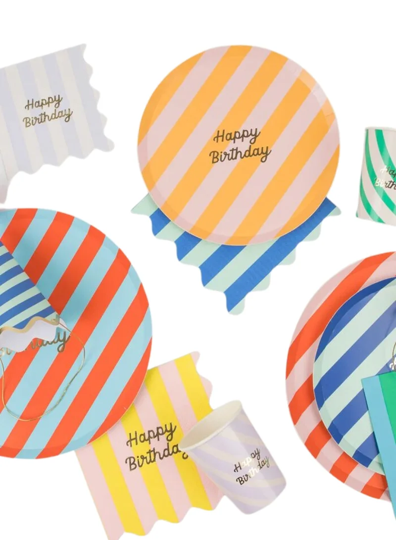 Meri Meri Stripe Happy Birthday Dinner Plates