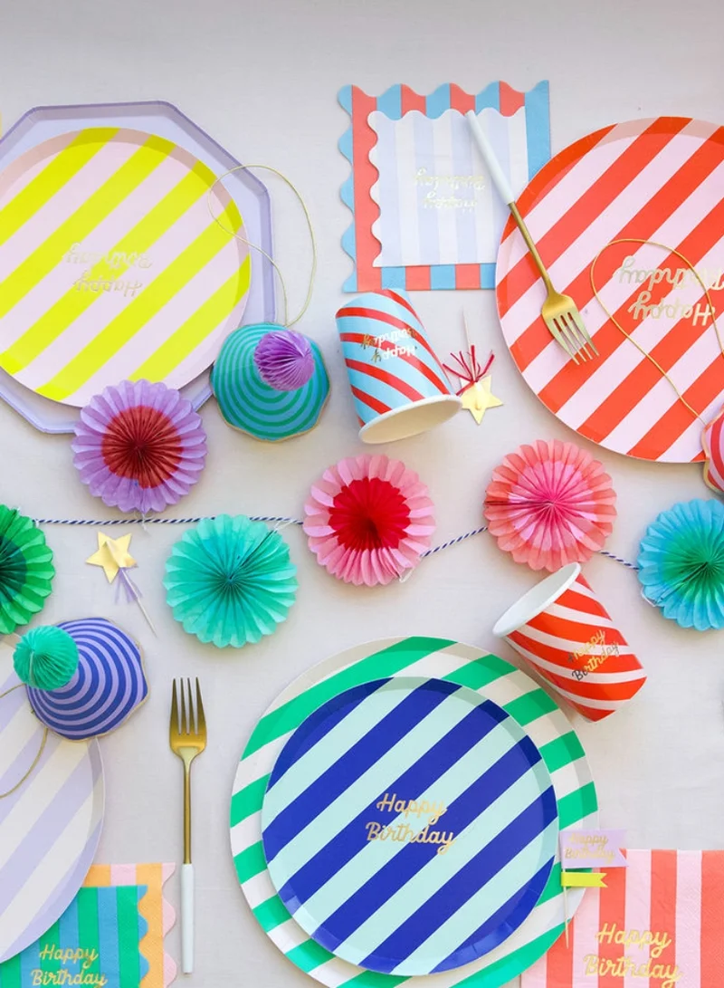 Meri Meri Stripe Happy Birthday Dinner Plates