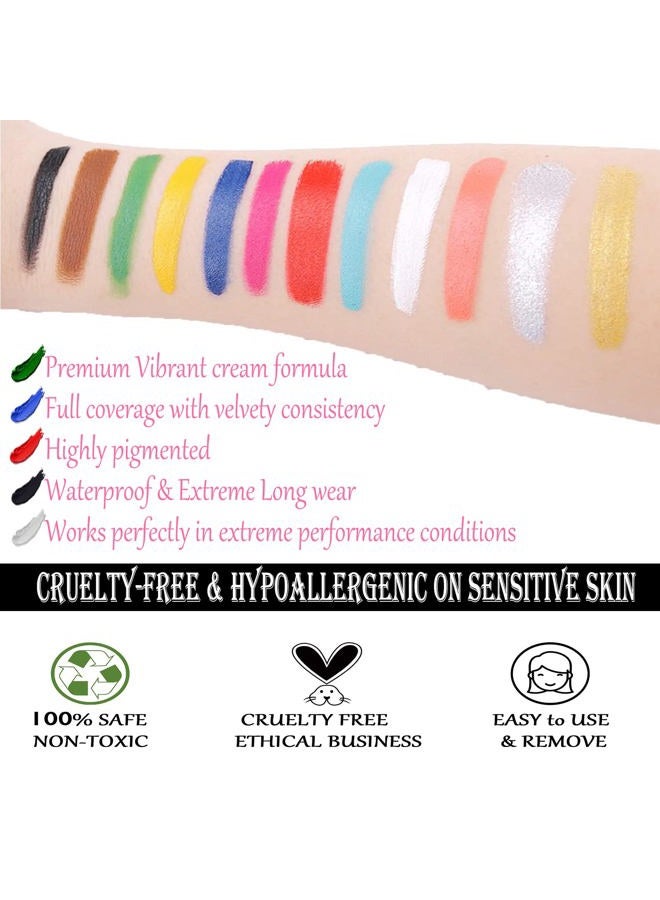 CCbeauty Professional 12 Colors Face Body Paint Kit Oil Non Toxic High Pigment Creamy Painting Palette for Halloween Costume Fancy SFX Cosplay Stage Makeup Set with 6 Wooden Premium Brushes, Deep - Image 2