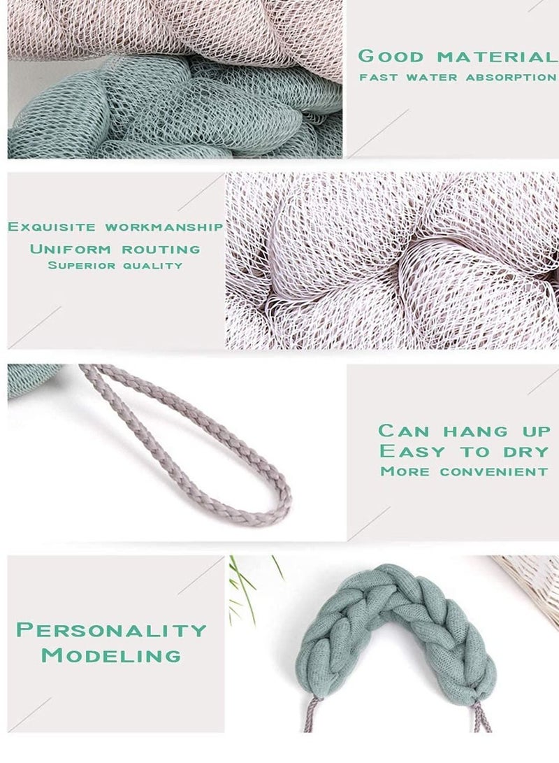 4 Packs Long Stretch Back Sponge with Rope Handles Scrubber Bath Shower Mesh Exfoliating Body Scrub Braided Loofah for Men and Women - Image 5