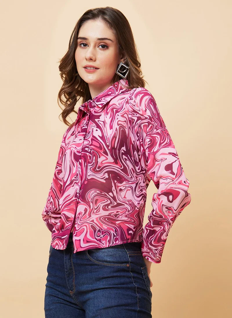 globus Globus Women Pink Tropical Print Shirt Style Top