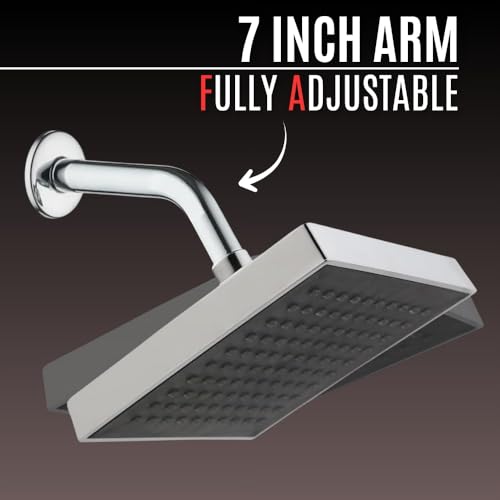 Houza Square Design Bathroom Shower Head – 6x6 Inch, Adjustable Angle with 7-Inch Arm, Chrome Finish, Rust-Proof & Simple Setup - Image 2