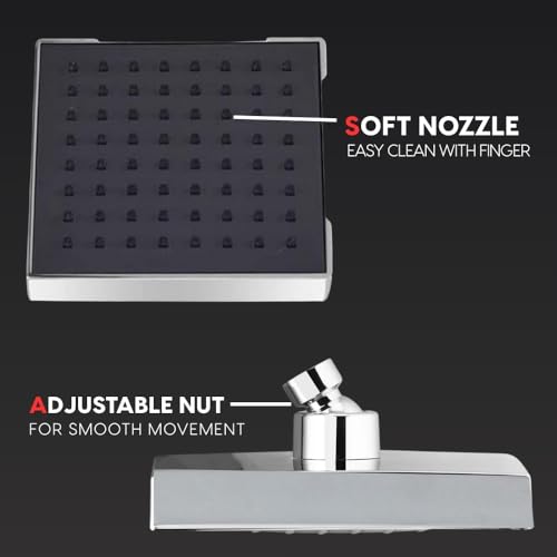 Houza Square Design Bathroom Shower Head – 6x6 Inch, Adjustable Angle with 7-Inch Arm, Chrome Finish, Rust-Proof & Simple Setup - Image 3