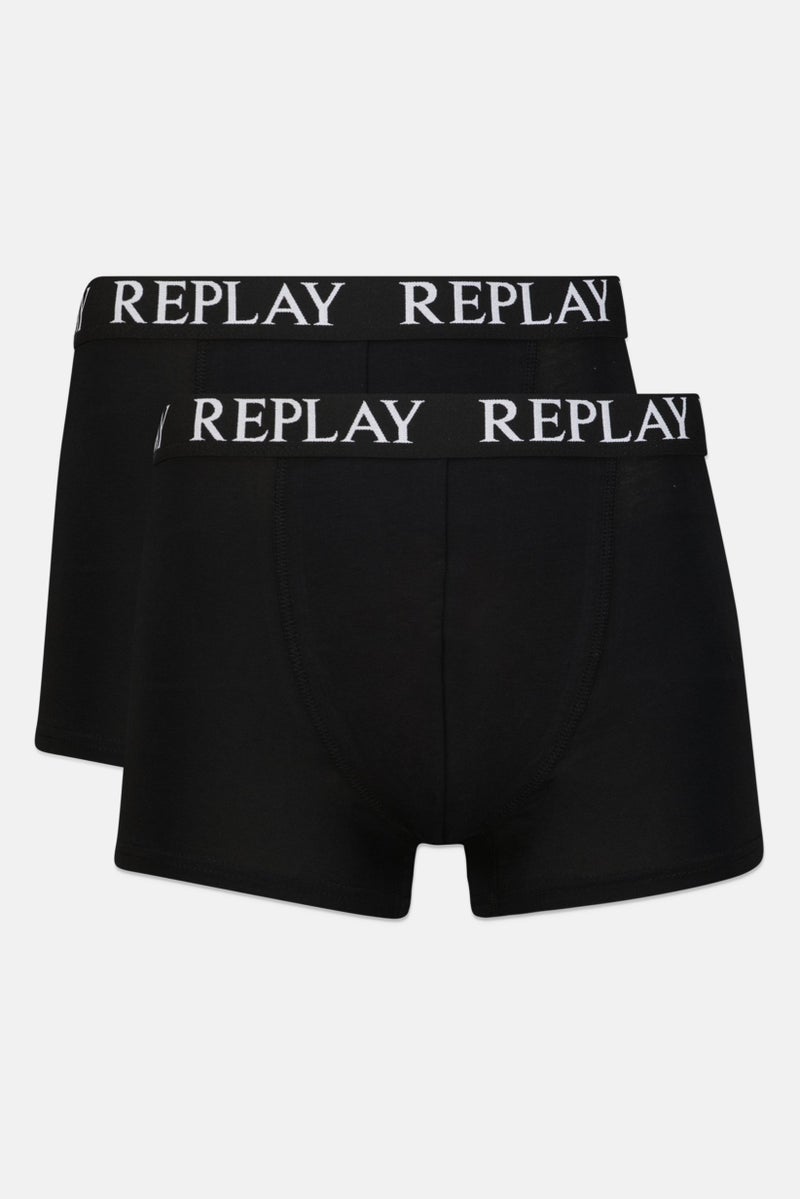 Replay Men 2 Pack Brand Logo Trunks, Black - Image 1