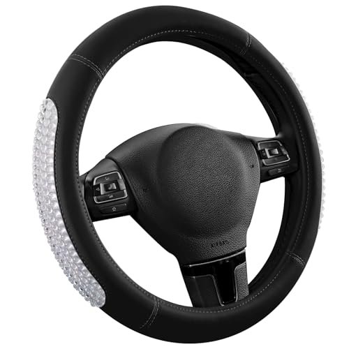 PIC AUTO Steering Wheel Cover Glitter Gel Particles Black Luxury Leather Car Steering Cover Universal Fit 145155 AntiSlip Car Wheels Cover for Girls Women - Image 1